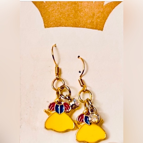 Snow White Princess Handcrafted Enamel & Gold-Plated French Hook Earrings NWT - Picture 4 of 5